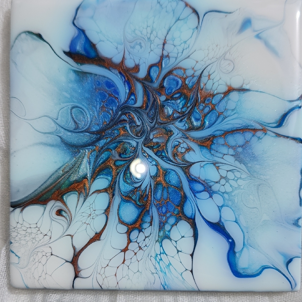 Hand Crafted Resin Painted Coasters Floral Home Decor Decorative Drink Set 4 - Picture 3 of 12